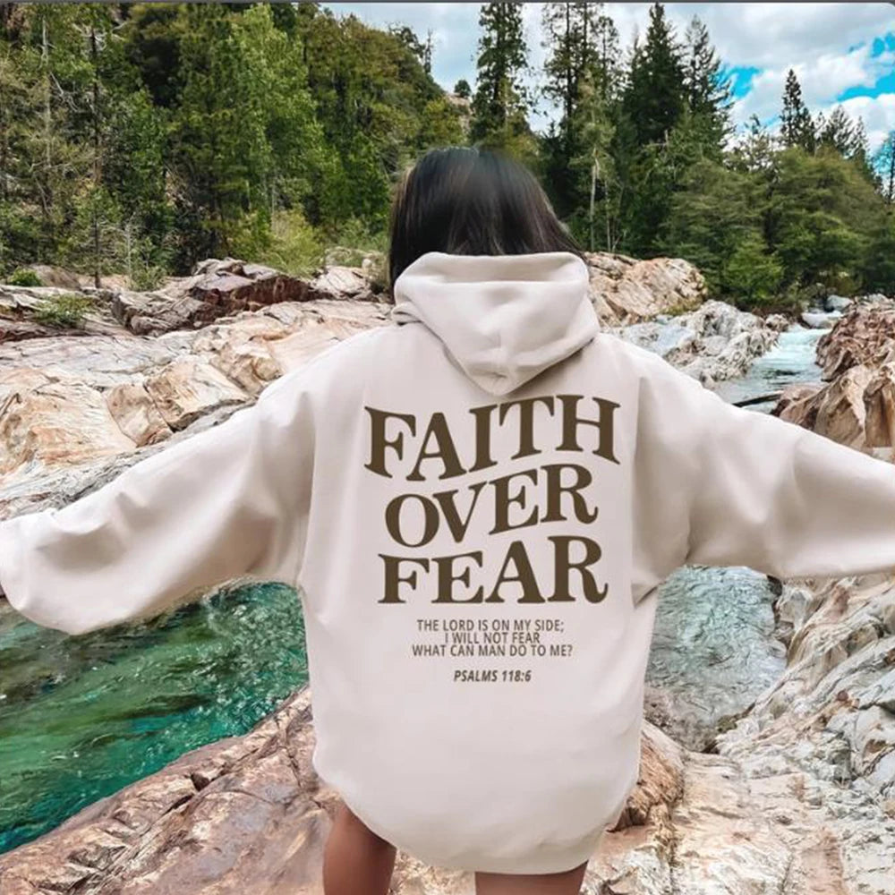 Faith Overcomes Fear - Christian Hooded Sweatshirts Jesus plus Size Hoodie Streetwear Fashion Pullover Men and Women Clothing