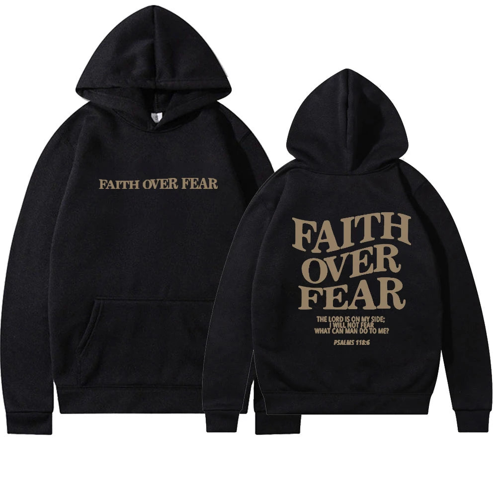 Faith Overcomes Fear - Christian Hooded Sweatshirts Jesus plus Size Hoodie Streetwear Fashion Pullover Men and Women Clothing